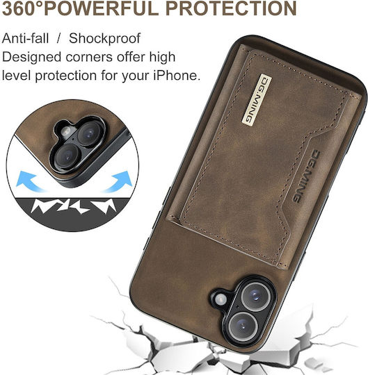 DG.MING Wallet Piele artificială / Tempered Glass Maro (iPhone 16)