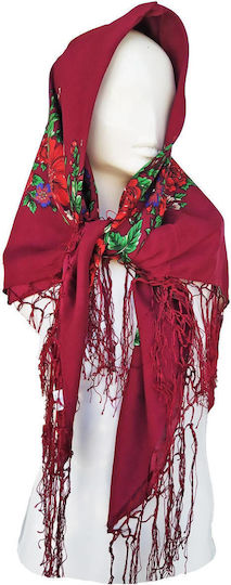 Traditional Headscarf with Tassels 105x105cm Mark791 – Traditional Costume Accessories Burgundy