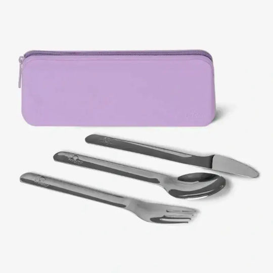 Citron Set de Tacâmuri pentru Bebeluși din Silicon cu Carcasă pentru 18+ Luni Violet 2 Buc
