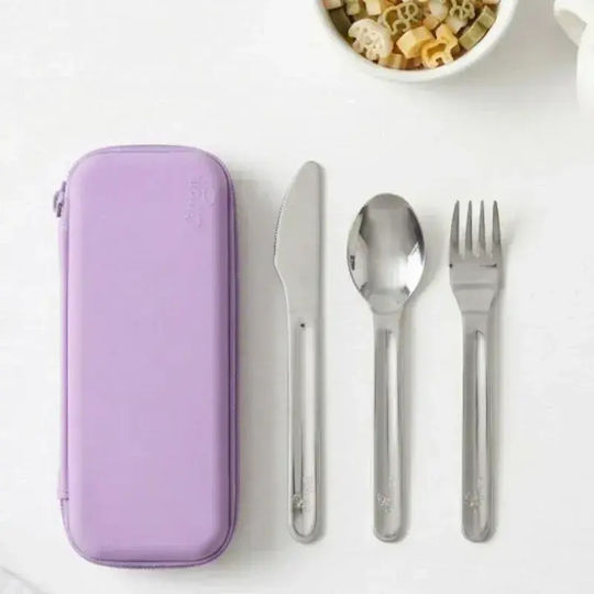 Citron Set de Tacâmuri pentru Bebeluși din Silicon cu Carcasă pentru 18+ Luni Violet 2 Buc