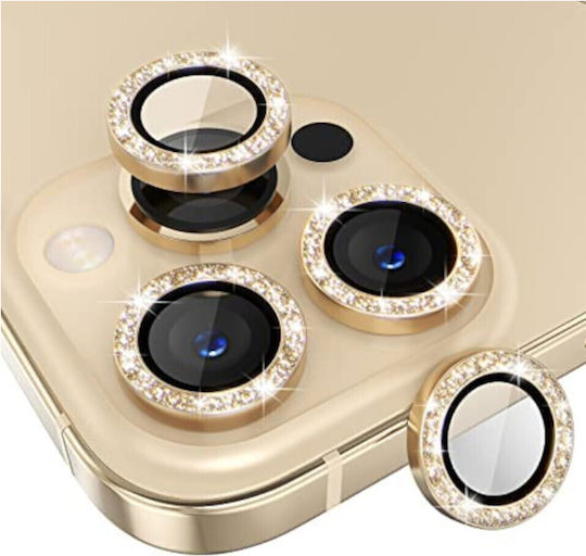 Glitter Ring Протектор за камера Закалено стъкло Златист за iPhone 13, iPhone 13 mini