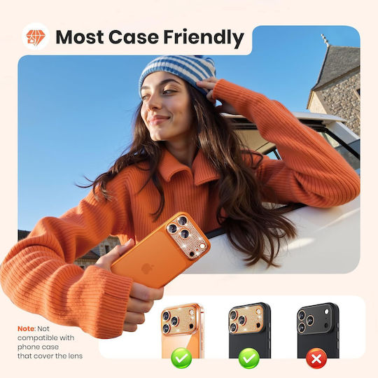 Orso Full Cover 9h Camera Protector Diamonds Rose Gold Iphone 17 Pro Max