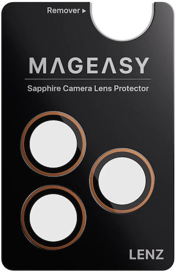 Mageasy Протектор за камера Закалено стъкло Orange за iPhone 17 Pro, iPhone 17 Pro Max