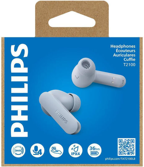Philips TAT2100 In-ear Bluetooth Handsfree Ακουστικά με Αντοχή στον Ιδρώτα και Θήκη Φόρτισης Γαλάζιο