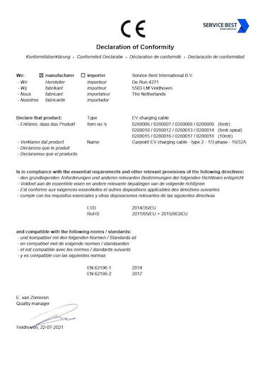 Carpoint Spiral Cablu de încărcare Trei faze 6m Tip 2 - Tip 2 0280012