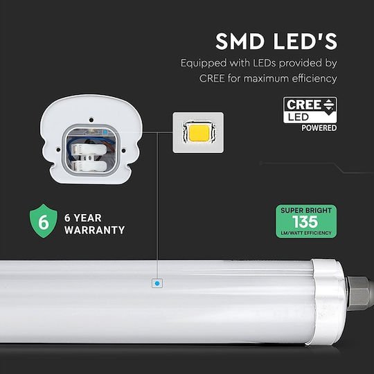 Led Waterproof IP65 Fluorescent Type Lighting Batten 120cm V-tac Cree Vhip Led 36W 4820lm 4000K – 2162856