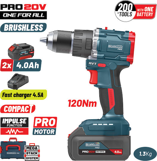 Bormann Pro BBP5451X44CA Ударен Акумулаторен Двигател за Бормашина Безчетков 20V 2x4Ah