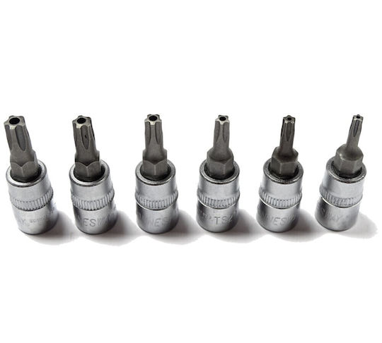 Jonnesway Torx Socket Set Hole 1/4" 3/8" T10-t50 9pcs S08h23ts9s