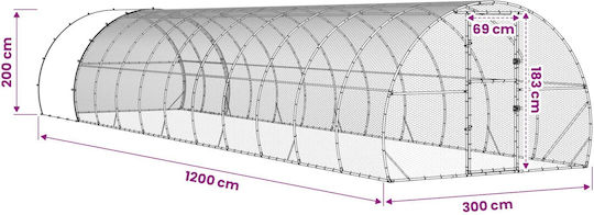 vidaXL Coș de găini din oțel galvanizat M12 x L3 x Î2m.