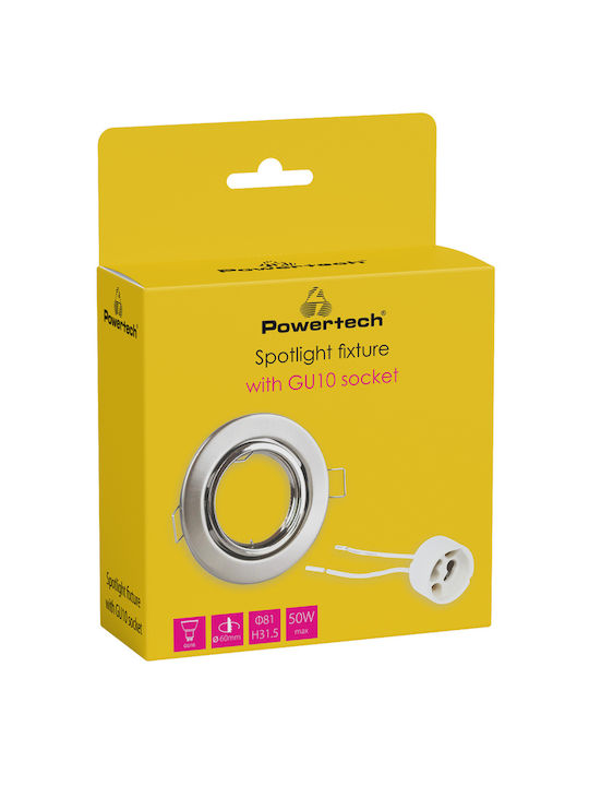 Powertech Rotund Metalic Cadru pentru Spoturi GU10 Argintiu 8.1x8.1cm. 1buc