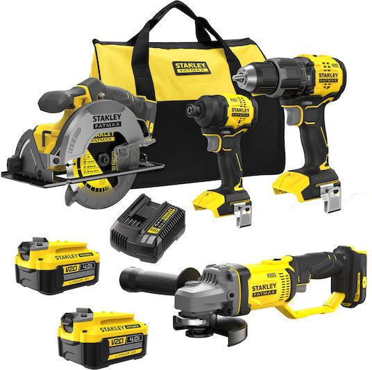 Stanley SFMCK459M2S-QW Набор Ъглово Колело, Циркулярен Трион, Ударна Бормашина и Ударна Отвертка Безчеткови 18V с 2 Батерии 4Ah и Калъф