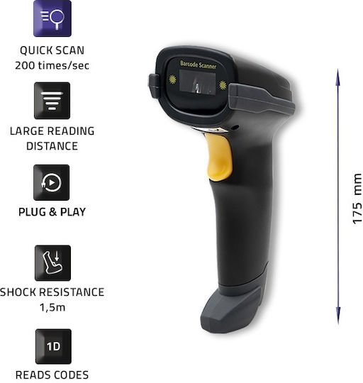 Qoltec Scanner Χειρός Ενσύρματο με Δυνατότητα Ανάγνωσης 1D Barcodes