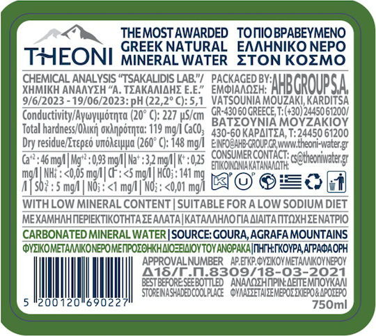 Θεόνη Ανθρακούχο Νερό 0.75lt