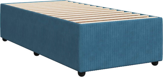 Single Bed Upholstered with Velvet Dark Blue with Slats & Mattress 100x200cm