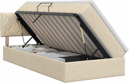 Wandbett Einzel mit Stoff Beige mit Lattenrost & Matratze 100x200cm