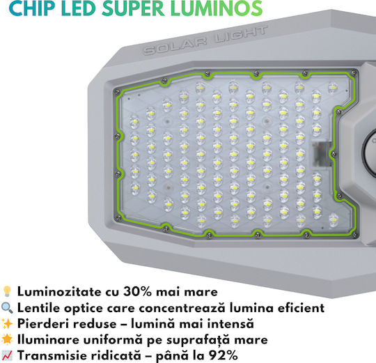 Lampă Solară de Drum 400W 3358lm Alb Rece 6000K cu Senzor de Mișcare și Telecomandă IP65