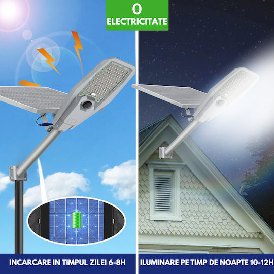 Lampă Solară de Drum 400W 3358lm Alb Rece 6000K cu Senzor de Mișcare și Telecomandă IP65