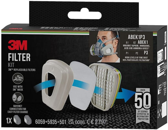 3m Σετ Ανταλλακτικών Φίλτρων 6004-1 Abek1p3 Επαναχρησιμοποιούμενες Μάσκες Σειράς 6000 3m-6004-1
