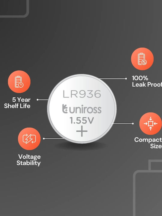 Uniross Baterie Alkalină Monedă Lr936 Ag9 Lr45 Pachet 10 Bucăți