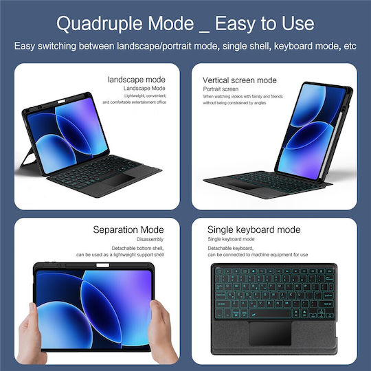 Leather Tablet Case Bluetooth Keyboard Touchpad Backlight Xiaomi Pad 8 Black