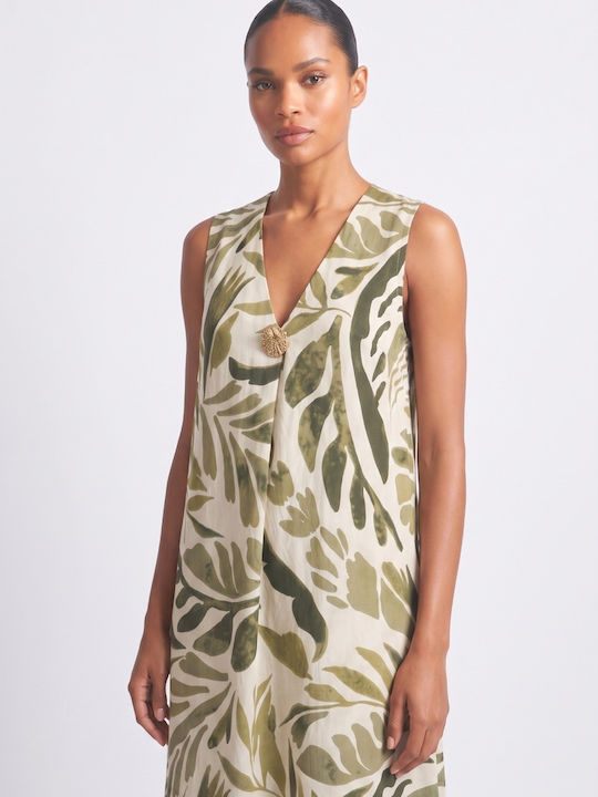 Summer Maxi Shirt Dress Beige Printed