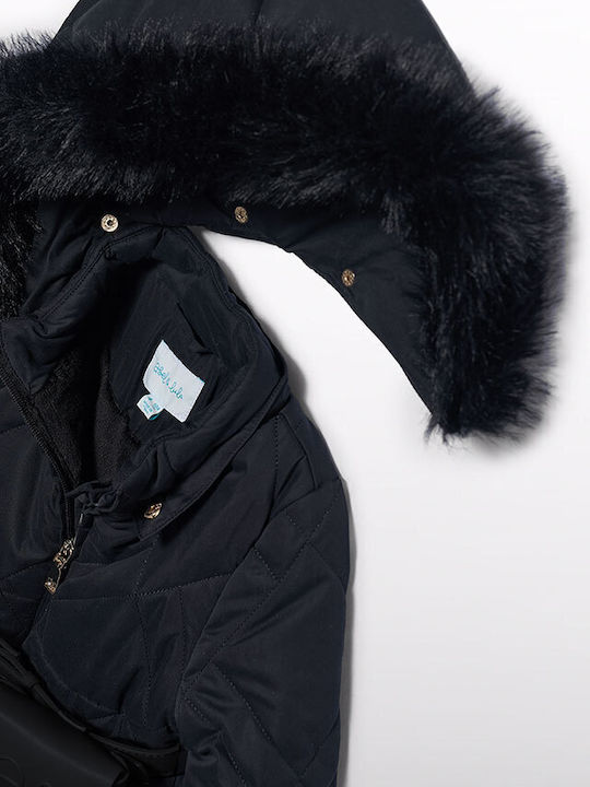 Kids Coat Short with Hood Black