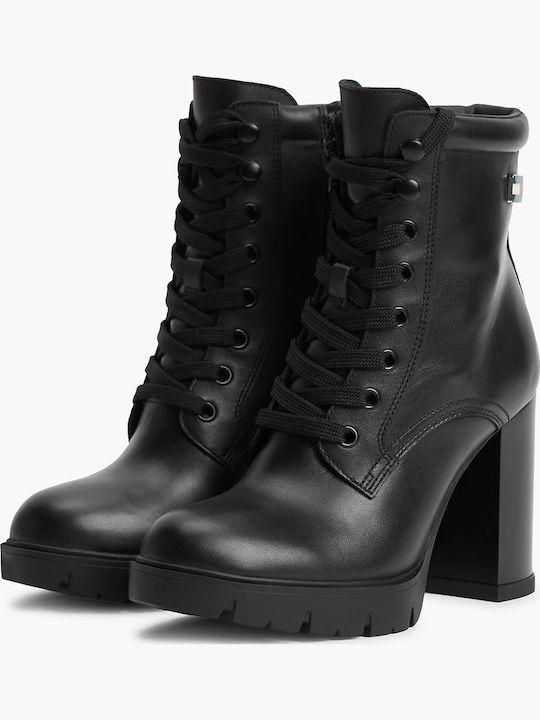 Leather Women's Ankle Boots with High Heel Black