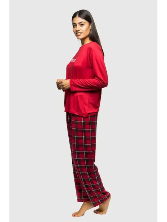 Mihra Winter Damen Schlafanzug Set Rot