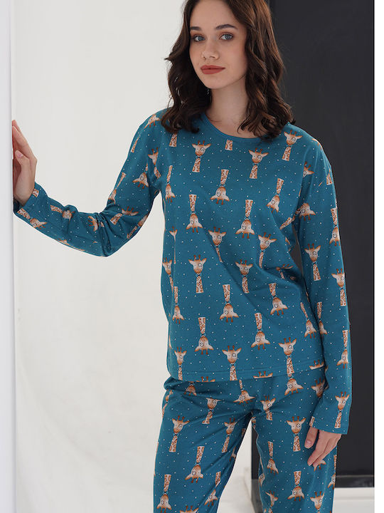 Vienetta Secret Winter Women's Pyjama Set Petrol Blue Vienetta Secret Winter Women's Pyjama Set Petrol Blue