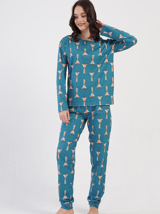 Vienetta Secret Winter Women's Pyjama Set Petrol Blue
