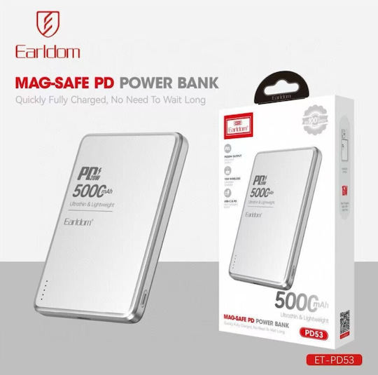 Earldom ET-PD53 MagSafe Power Bank 5000mAh 15W Power Delivery Ασημί