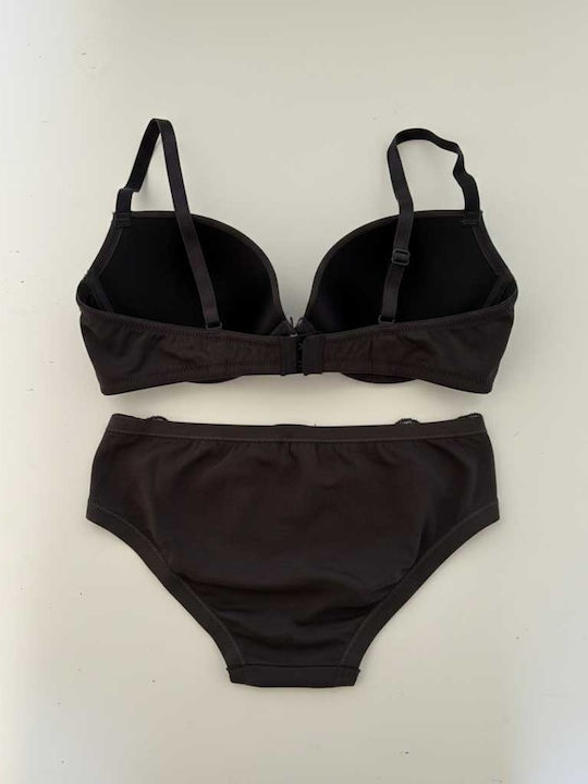 Jadea Lace Underwear Set Bra With Slip Dark Grey