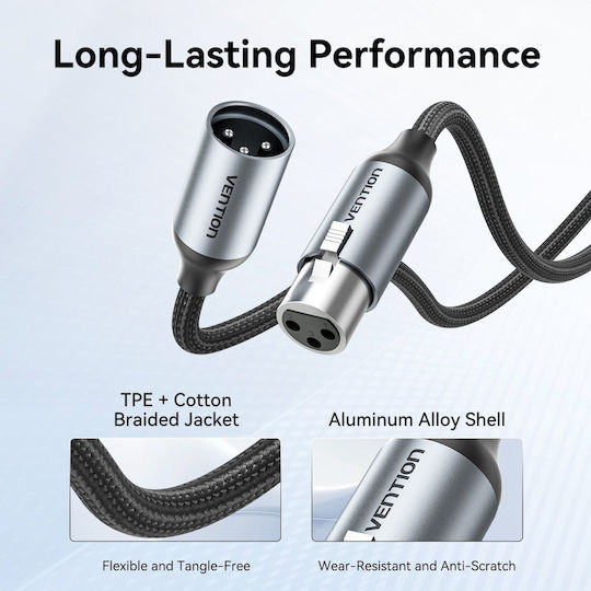 Vention Audio Xlr M-f Cable Braided-metal 3.0m Bkhhi