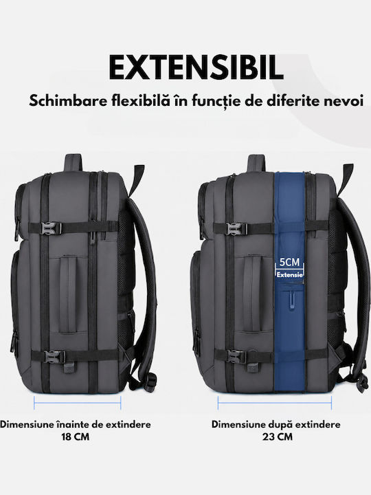 Rucsac de Călătorie pentru Laptop de 17 inci Spațiu Extensibil Impermeabil Ideal pentru Zboruri Compatibil cu Bagajul de Cabină Multifuncțional Rucsac Visionhub Port de Încărcare USB Buzunare Multiple Capacitate Mare 47x19x31 Cm Gri