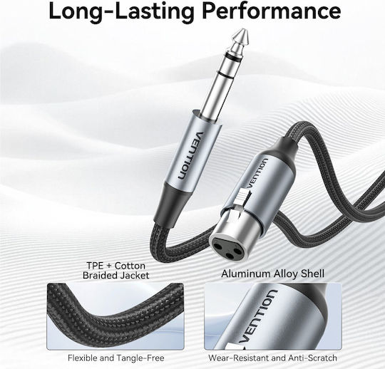 Vention Audio 6.3mm To Xlr M-f Cable Braided-metal 2.0m Bkghi