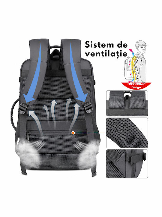Rucsac de Călătorie pentru Laptop de 17 inci Spațiu Extensibil Impermeabil Ideal pentru Zboruri Compatibil cu Bagajul de Cabină Multifuncțional Rucsac Visionhub Port de Încărcare USB Buzunare Multiple Capacitate Mare 47x19x31 Cm Gri
