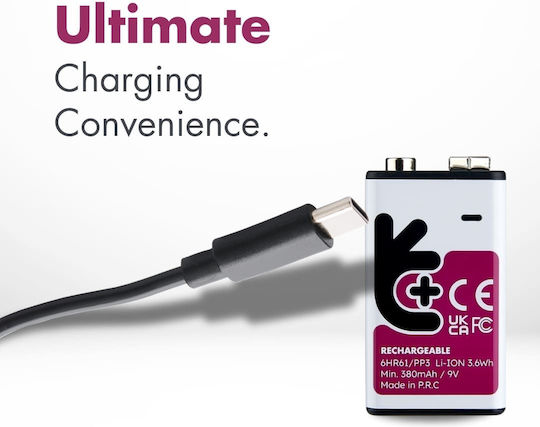 Uniross Usb-c Rechargeable Lithium 9v Battery 400mah 1pc