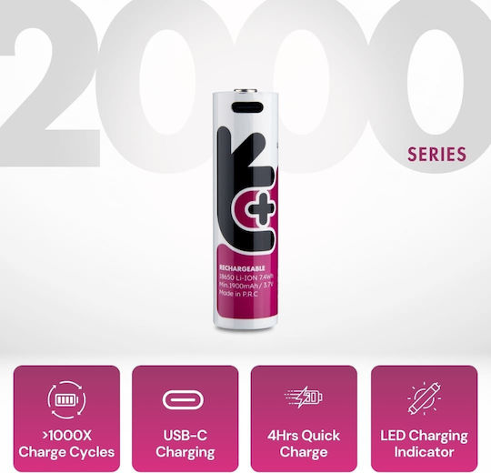 Uniross Usb-c Rechargeable 18650 Lithium Battery 2000mah 1pc