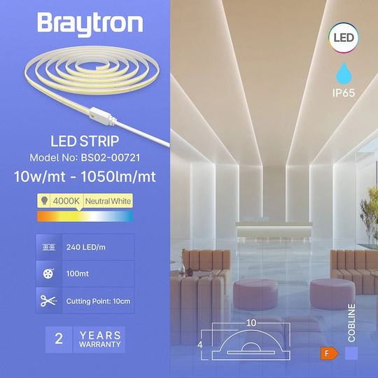 Braytron Wasserfester LED-Streifen Natürliches Weiß Licht 100m