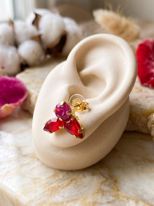 Swarovski Earrings Studs with Stones Fuchsia