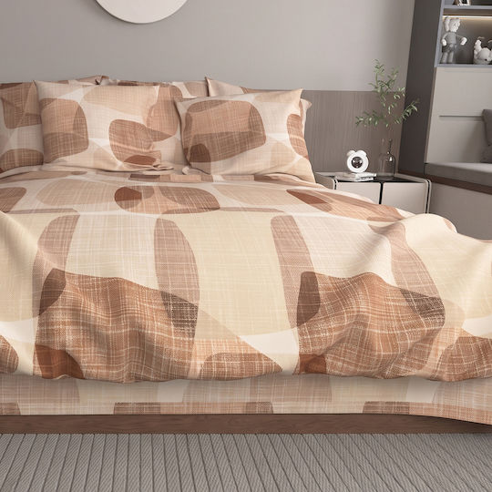 Charalambidis Textiles Βότσαλο Σετ Σεντόνια Μονά 160x260εκ. Βότσαλο (κεραμιδί) (3τμχ)