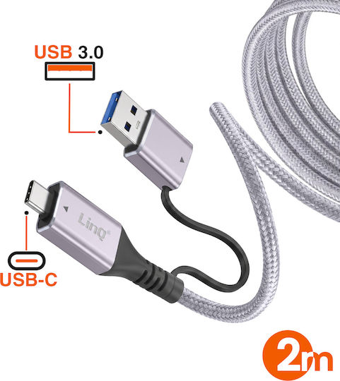 Linq RJ45 Ethernet кабел към USB-C USB 3.0 2 м високоскоростна мрежова връзка сив