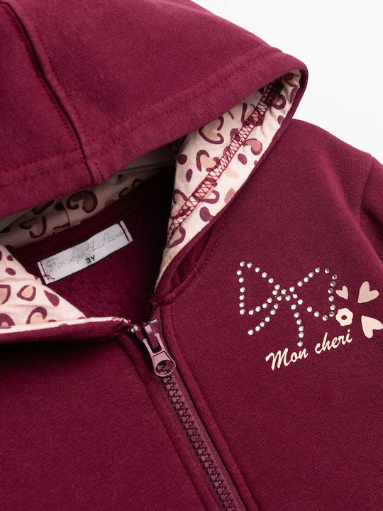 Kids Sweatshirt Cardigan With Hood And Pockets Burgundy