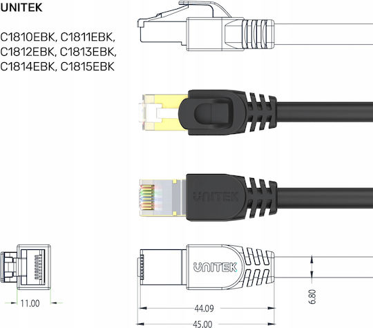 Unitek S/FTP Cat.7 (10Gbps) Cablu De Rețea Ethernet 2m Negru