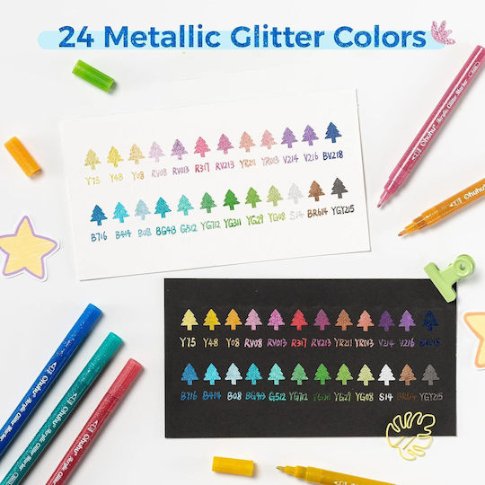 Ohuhu Markere de Pictură Acrilic 0.7mm Subțiri, cu Glitter Set 24 Culori
