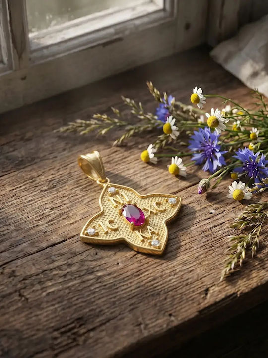 Charm Фулактó Константинато с камъни от Злато 9К с Зиркон Червено