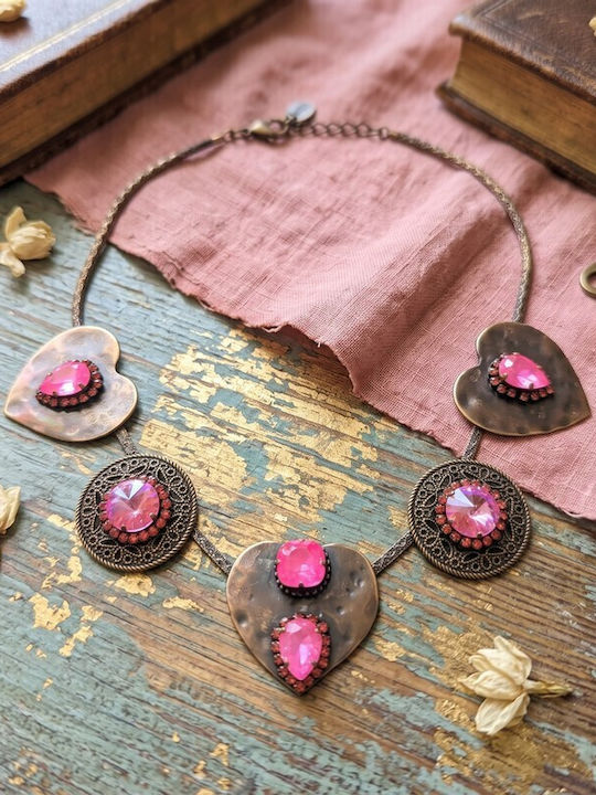 Necklace with Heart Design with Pink Gold Plating Pink