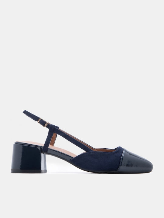 Spitze Zehe Pumps mit Mittlerem Absatz Navy Blau