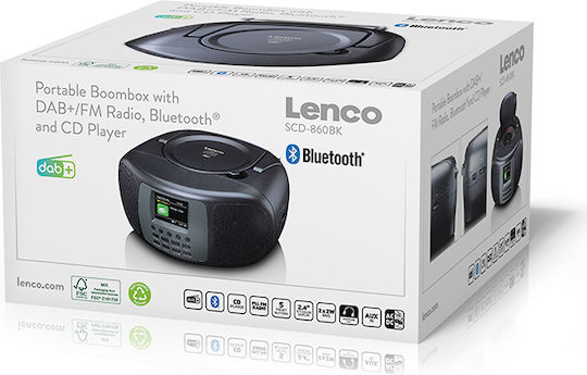 Lenco Tragbares Radio-CD-Spieler mit Radio Bluetooth CD-Schwarz