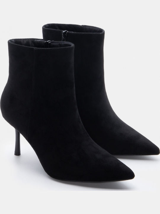 Ghete Dama De Catifea Ankle Boots Cu Toc Înalt Negre